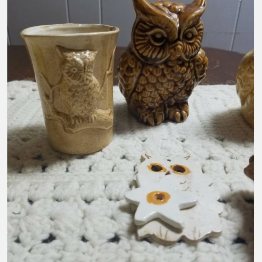 Vintage Lot Of 5 Ceramic Owl Figures Etc Vintage Retro 70s - Picture 7 of 8